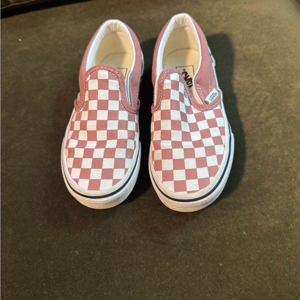Vans Kids Pink and White Checkered Slip-On Sneakers